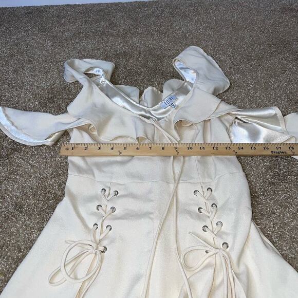 Tobi SLOAN IVORY TIERED RUFFLE LACE UP ROMPER jumpsuit one piece SZ SM - Picture 8 of 10